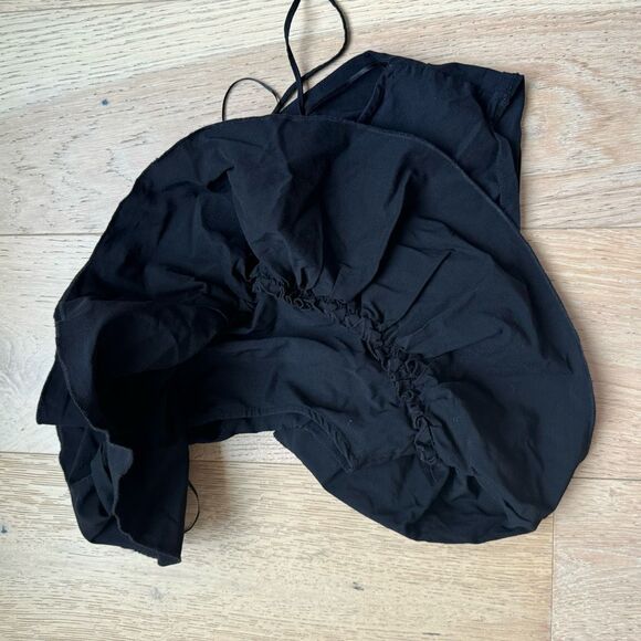 $5/$25 Zara Black Ruffle One Shoulder Crop Top Size Small blouse Fun Feminine - Picture 5 of 6